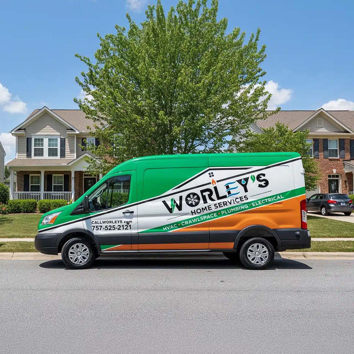 Worleys truck outside residential home